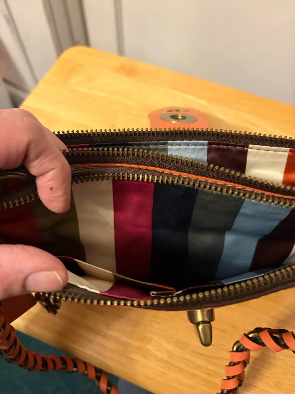 Orange Leather Shoulder Bag with Brass Hardware - Picture 4 of 5